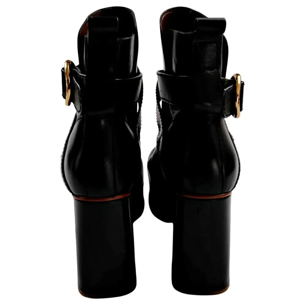 SEE By Chloe Black Leather Platform Wedge Ankle Boots Sz 40 9 / 9.5 - Picture 4 of 6